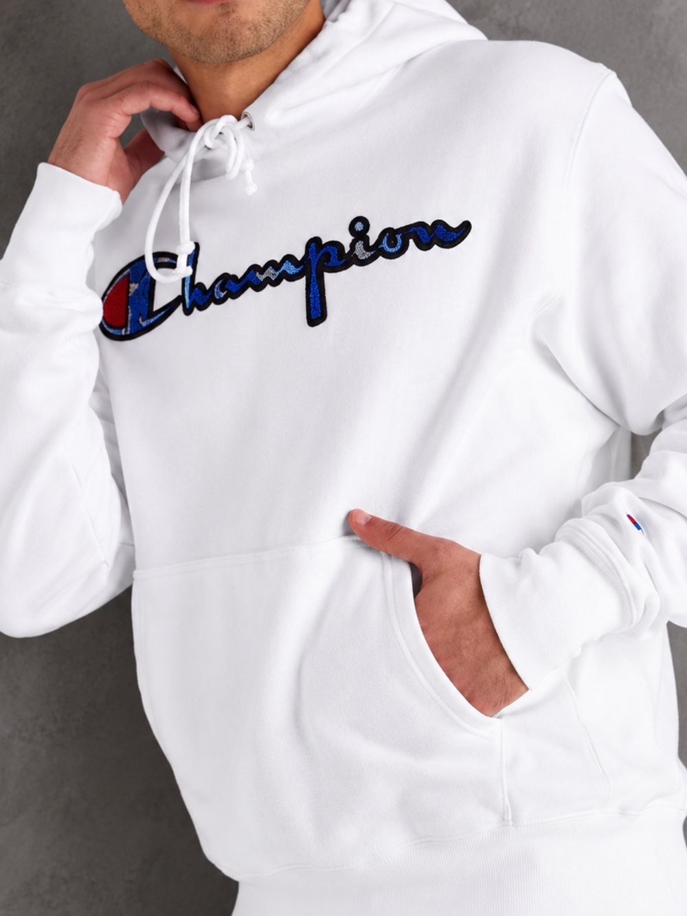 NWT Champion Reverse Weave Hoodie Chenille Script Logo White Men's M